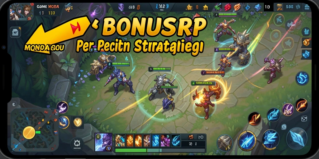 Tampilan gameplay seru dalam pertandingan MOBA di BONUSRP.