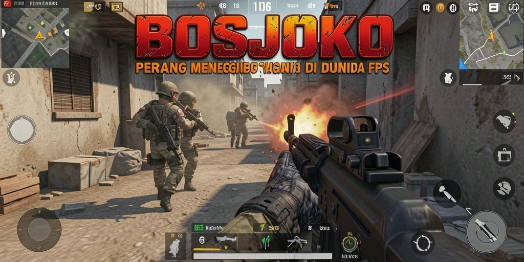 Screenshot gameplay <strong>BOSJOKO</strong> menunjukkan aksi tembak menembak yang intens.