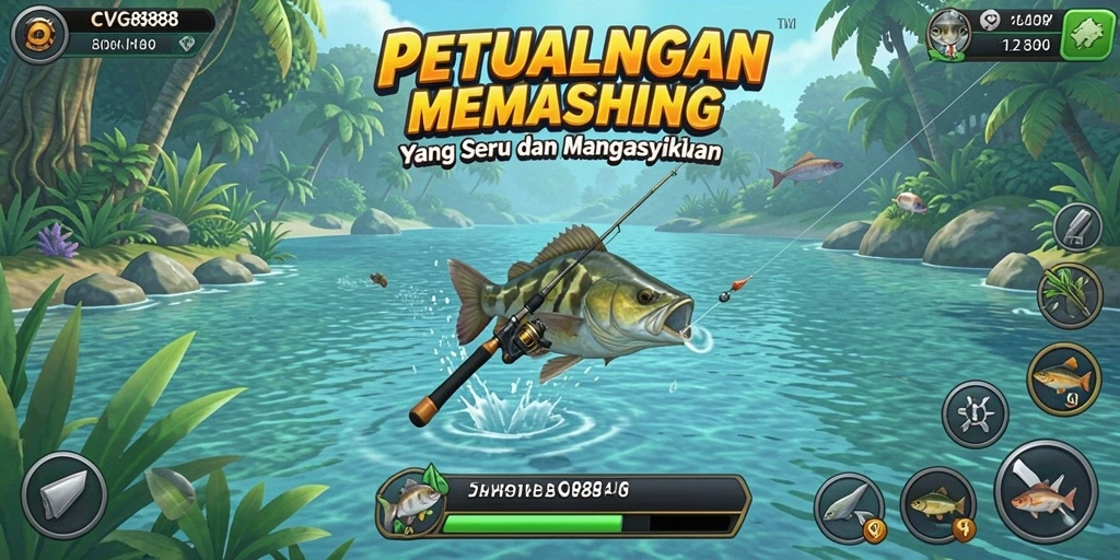 Tampilan gameplay CVG8888 menunjukkan serunya memancing ikan besar.