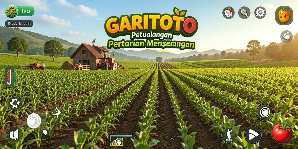 Tampilan gameplay GARITOTO menunjukkan lahan pertanian yang indah dan aktif.