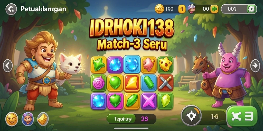 Screenshot gameplay IDRHOKI138 menampilkan aksi seru dalam game Match-3.