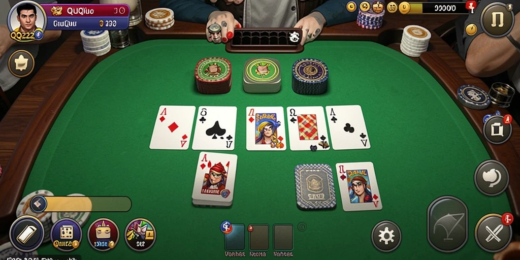 Tampilan aksi seru saat bermain QiuQiu di QQ222.