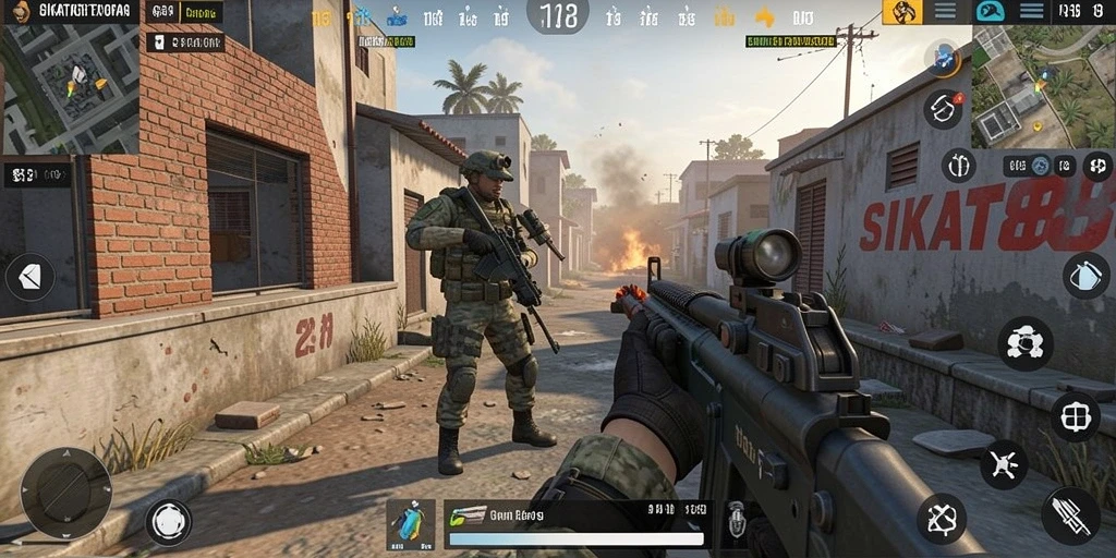 Tampilan gameplay seru dalam SIKAT88 dengan aksi tembak-menembak.