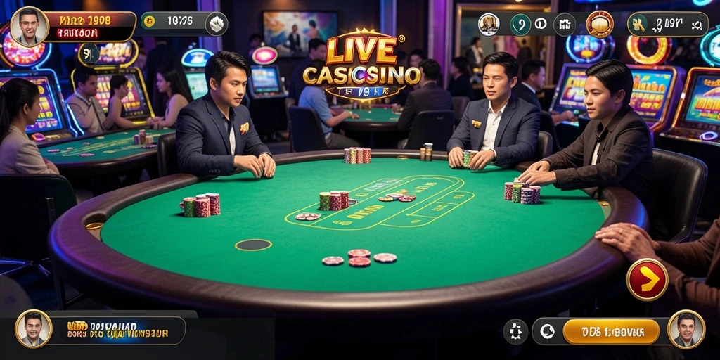 Screenshot gameplay Live Casino V98 dengan dealer langsung yang interaktif.